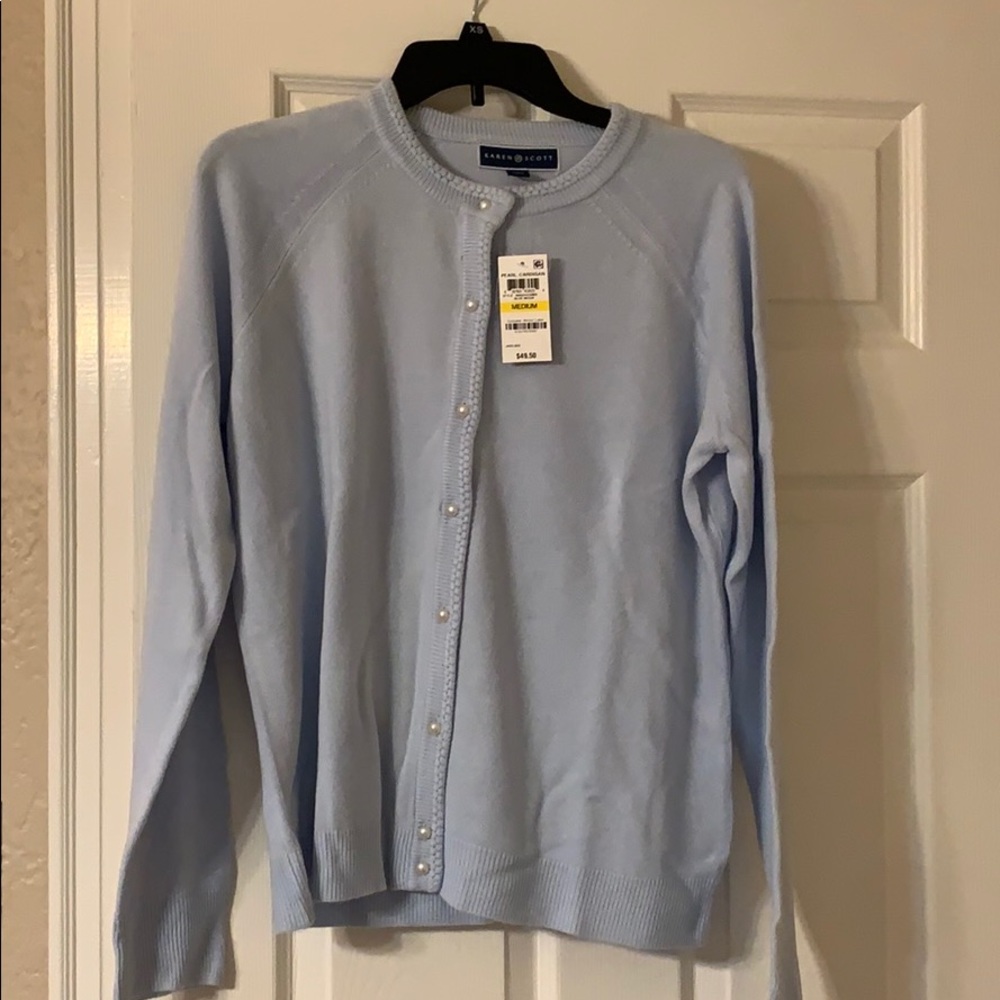 Karen Scott Pearl Cardigan in Blue Moon